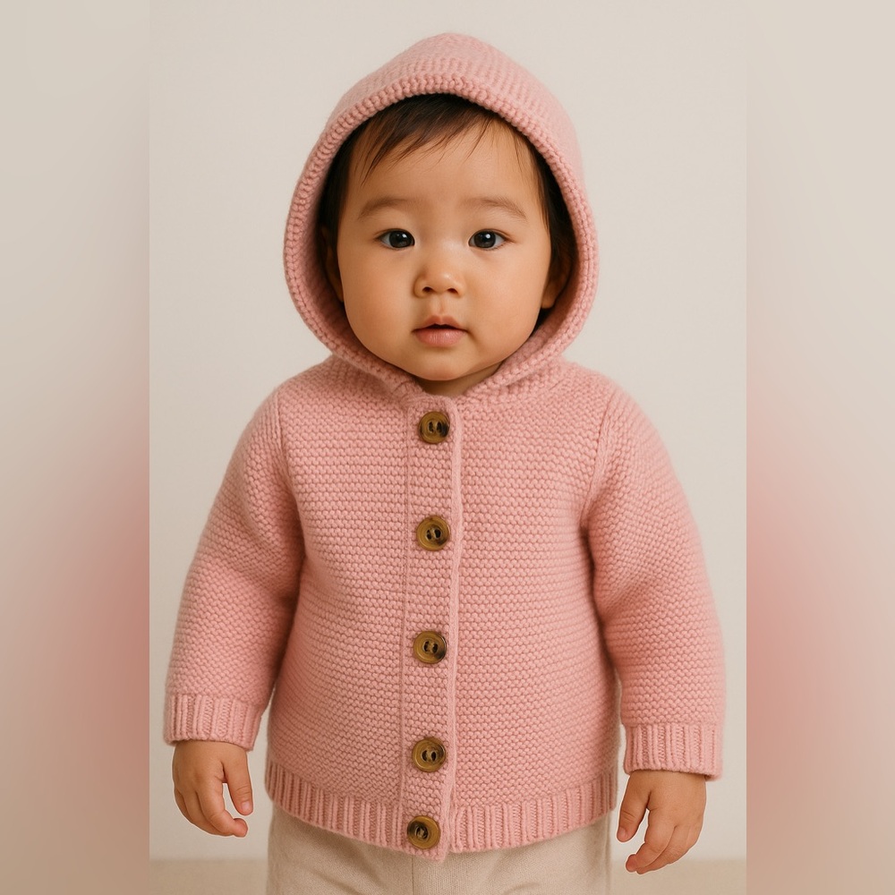 Old Navy Baby Girl 0–3M Hooded Knit Sweater Blush Pink Cotton w/ Buttons NWOT